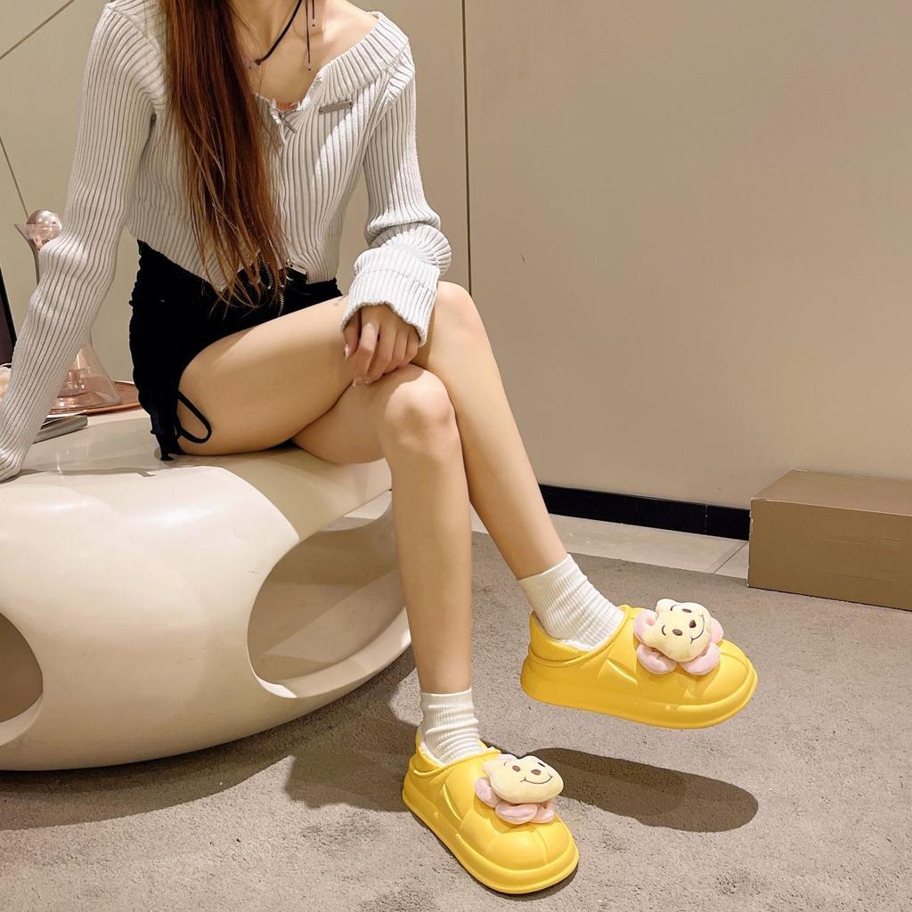 Bag Heel Student Dormitory Cute Indoor Warm Cotton Shoes Women's Waterproof Home Thick-soled Velvet Cotton Slippers 2025 Winter