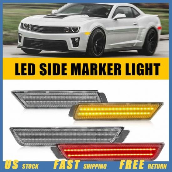 4PCS Front Rear Side Marker Light Amber Red LED Lamps For 2010-2015 Chevy Camaro