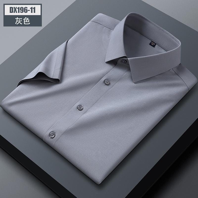 Men'S Mulberry Silk Short-Sleeved Shirt Summer Half-Sleeved Solid Color Square Collar Pocket-Free Business Casual Shirt