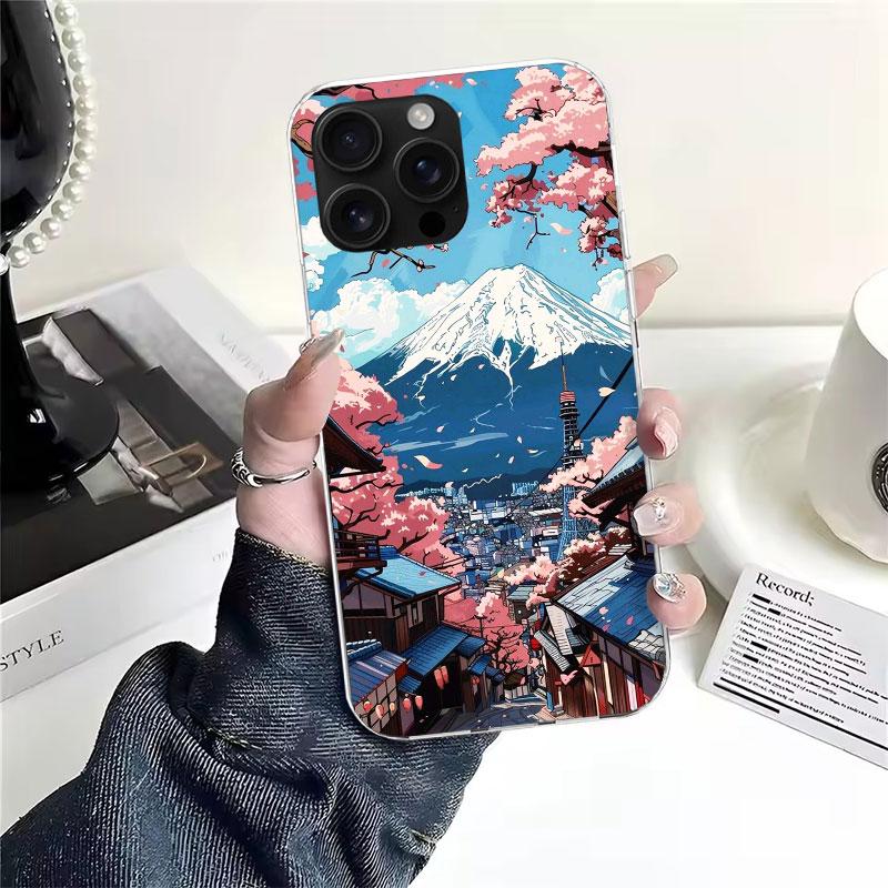 Японская вишня Гора Фудзи Мягкий чехол для телефона Для IPhone 11 17 Air 16E 16 Pro Max 15 + 14 Plus 13 Mini 12 Apple 7 SE 8 Fundas Coque