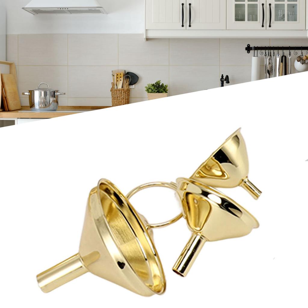 Набор из 3 воронок из нержавеющей стали, золотого цвета, для кухонного масла, жидкого металла, для консервирования, кухонные принадлежности