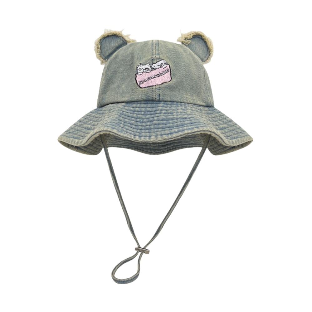 Шляпа-панама с широкими полями и медвежьими ушками, для походов и рыбалки, солнцезащитная, на шнуровке, джинсовая, кошачья, от солнца, для кемпинга