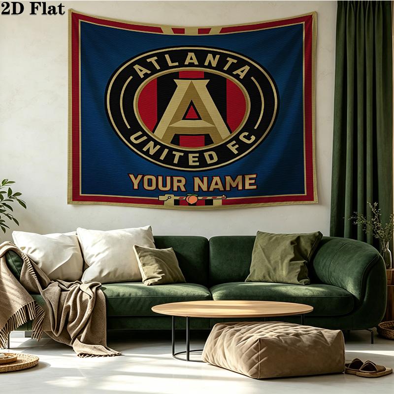 Custom Name Atlanta United FC Printed Tapestry – Wall Hanging for Bedrooms, Dorms, and Home Decor