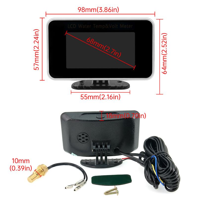 ZMFJH Universal Auto Car Dual Gauge 2 IN 1 LCD Gauge with Sensor Water Temperature+Voltmeter Water Temp Joint Sensor 26-40MM