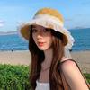 Breathable Vacation Beach Cap with Lace Bow Woven Sun Cap Wide Brimmed Straw Hat  Women