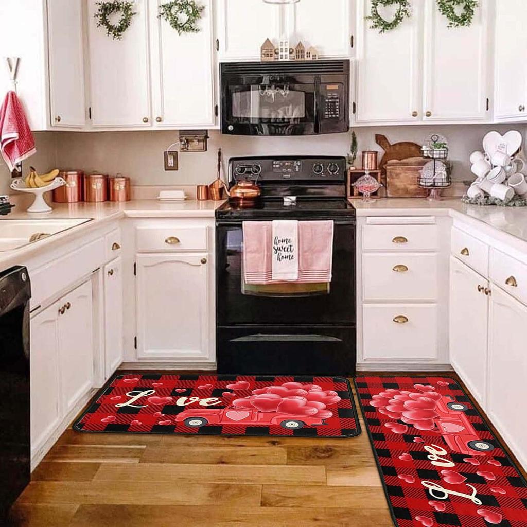 Прочный комплект нескользящих ковриков для кухни и ванной на День святого Валентина
