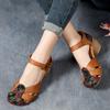 Fashion GKTINOO 2025 Ethnic Style Comfortable High Heels Women Summer Sandals Printed Genuine Leather Mom Women's Shoes Non-slip