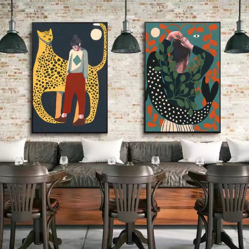 Leopard And Female Art Poster HD Art Sticky Wall Waterproof Home Living Room Bedroom Bar Aesthetic Decoration