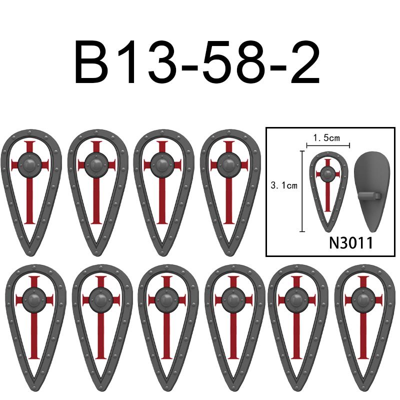 MOC Средневековый Военный Замок Оружие Римский Рыцарь Шлем Щит Аксессуары Строительные Блоки Зеленый Дракон Лев Крестоносец Кирпичи Игрушка