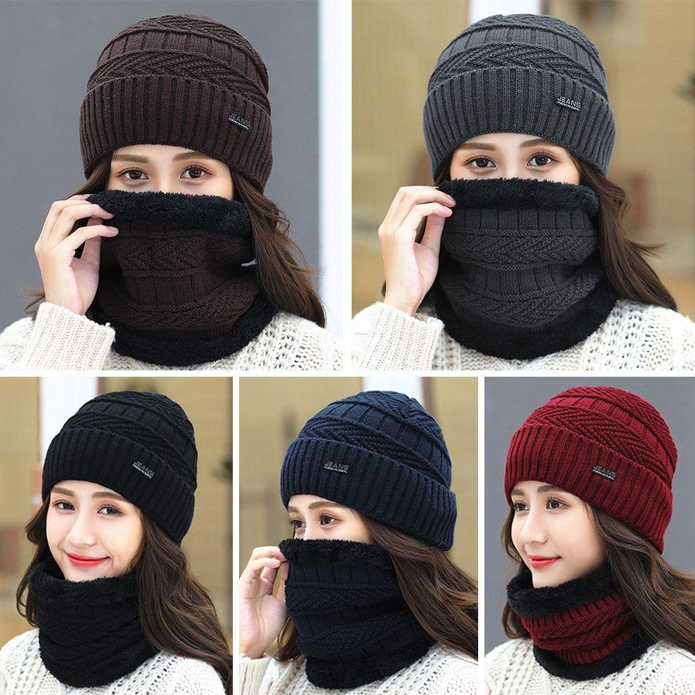 Winter Fleece Soft Beanie Hat Scarf Knitted Hat Balaclava Neck Scarf Cap