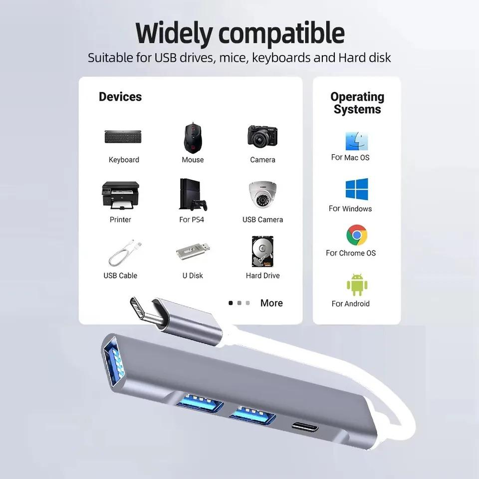 4 порта USB 3.0 HUB Type C док-станция Multi USB C Splitter Type-C 5 Гбит/с высокоскоростная передача данных USB 3.0 OTG адаптер для Macbook Pro