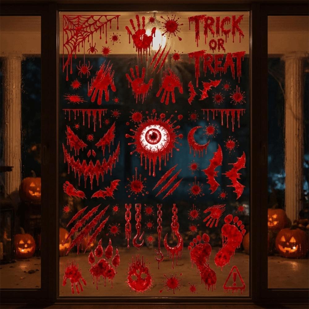 Reusable Halloween Window Stickers Scary Realistic Electrostatic Window Decals Home Decoration
