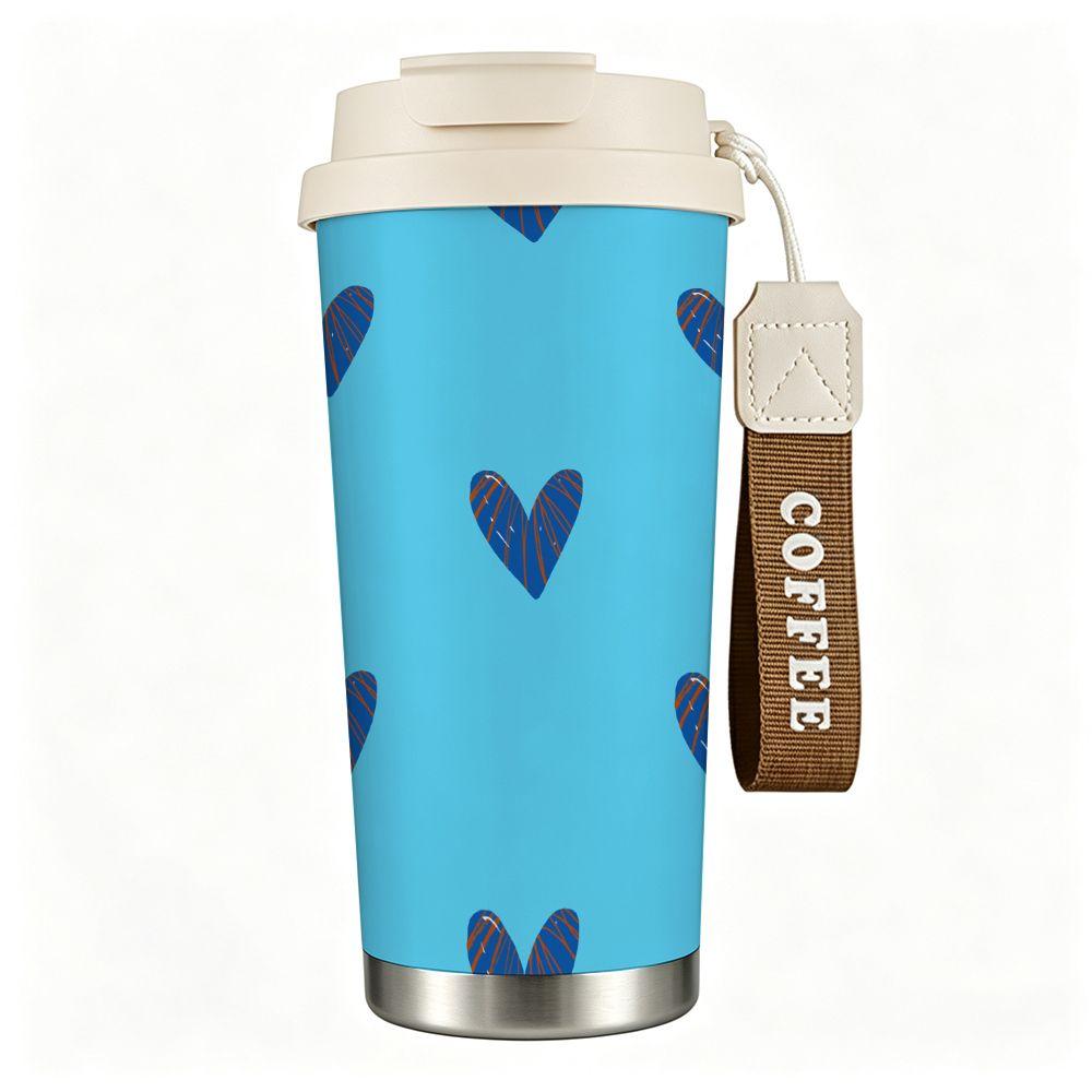 Cute Blue Heart Pattern Stainless Steel Insulated Coffee Tumbler Vacuum Travel Mug Reusable Cup for Office School Gift Ideas
