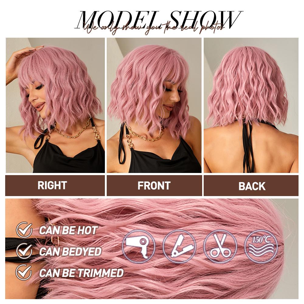 oneNonly Short Pink Wig Natural Wigs for Women Medium Wavy Synthetic Wig Party Heat Resistant Hair