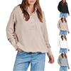 Women's Solid Color Loose Button V-neck Casual Long Sleeve Patchwork Pocket Hoodie Top