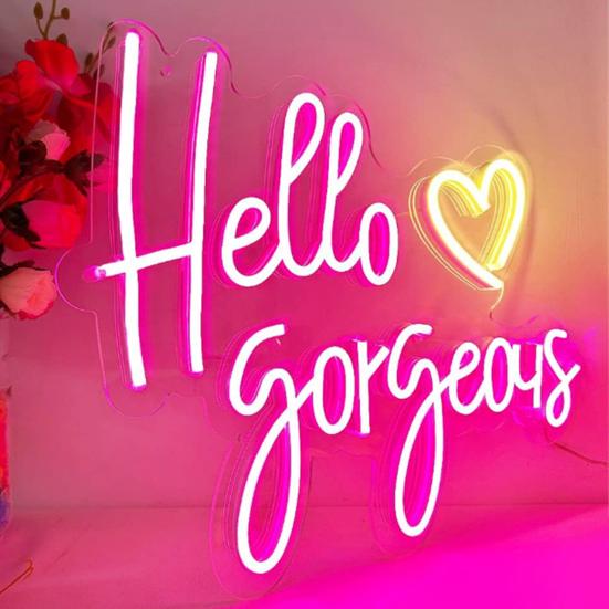 Hello Gorgeous Neon Sign LED Light Unique Shape Super Bright Energy-Saving USB Powered LED Light Sign Wall Art Decoration