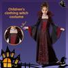 Stand Collar Halloween Witch Long Dress Lace Up Children Medieval Printed Dress  Kids