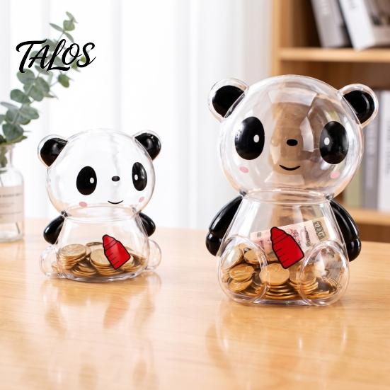 Break Resistant Piggy Bank Clear Panda for Kids, Plastic Cash Coin Bank, Money Saving Jar Box Decoration, Christmas Birthday Girls Boys