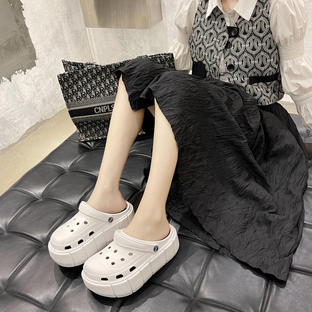 TUINANLE Hole Shoes Chunky Slippers Summer Beach Shoes Outdoor Green Platform Sandals