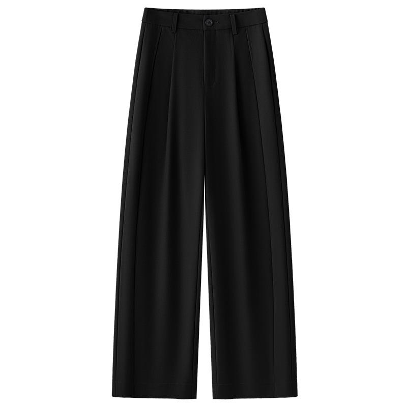 Женские серые брюки-костюм с высокой посадкой и широкими штанинами - Коллекция весна/лето 2025