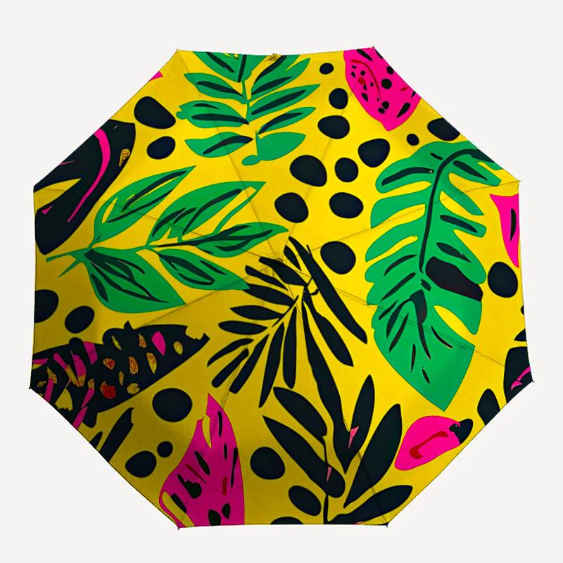 1pc Tropical Leaves Pattern Automatic Folding Umbrella - Portable Collapsible Design, 8-Rib Iron Frame, Durable Fabric yy251125079