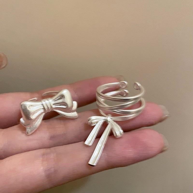 BF CLUB 925 Sterling Silver Rings For Women Girl Female Open Minimalist Retro Bow Ring Creative Anillos Bague Fine Jewelry