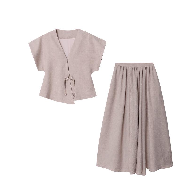 Синан Тенсел Вертикальный Крой Текстурный Топ и Юбка Комплект SN5633 - Современный Китайский Стиль