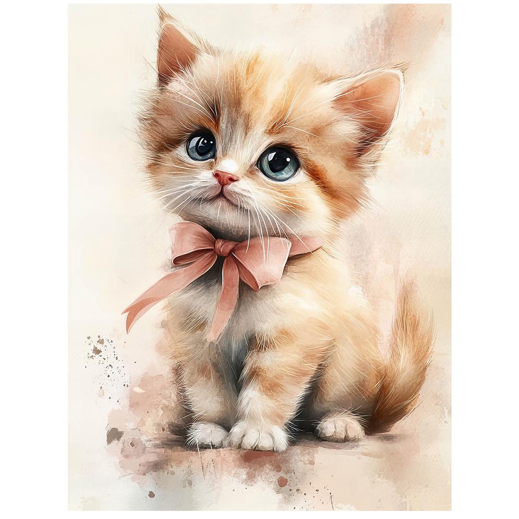 Uroczy Kotek Z Różową Kokardą Uroczy Kotek Z Różową Kokardą, 70X100 Cm, Rama Drewniana Ciemny Brąz, Papier Matowy 230 Gsm