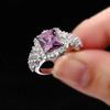 Luxury Adjustable Rings Jewelry Square Purple Zircon Silver Color Opening Wedding Party Ring for Women Gifts