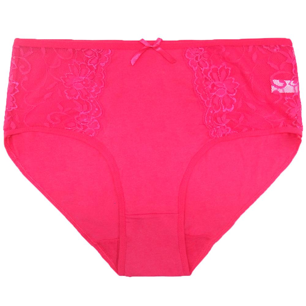 Plus Size Cotton Panties Sexy Lace Patchwork Women Underwear Solid Mid Waist Briefs 2XL-4XL 6 Pcs/set