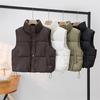 Winter Women Vest Coat Thickened Padded Button Closure Stand-up Collar Drawstring Hem Sleeveless