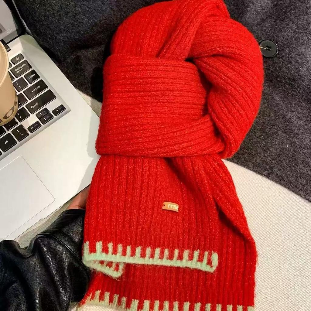Yellow knitted wool scarf female autumn and winter Korean high-end sense versatile thickened warm and cold neck scarf student