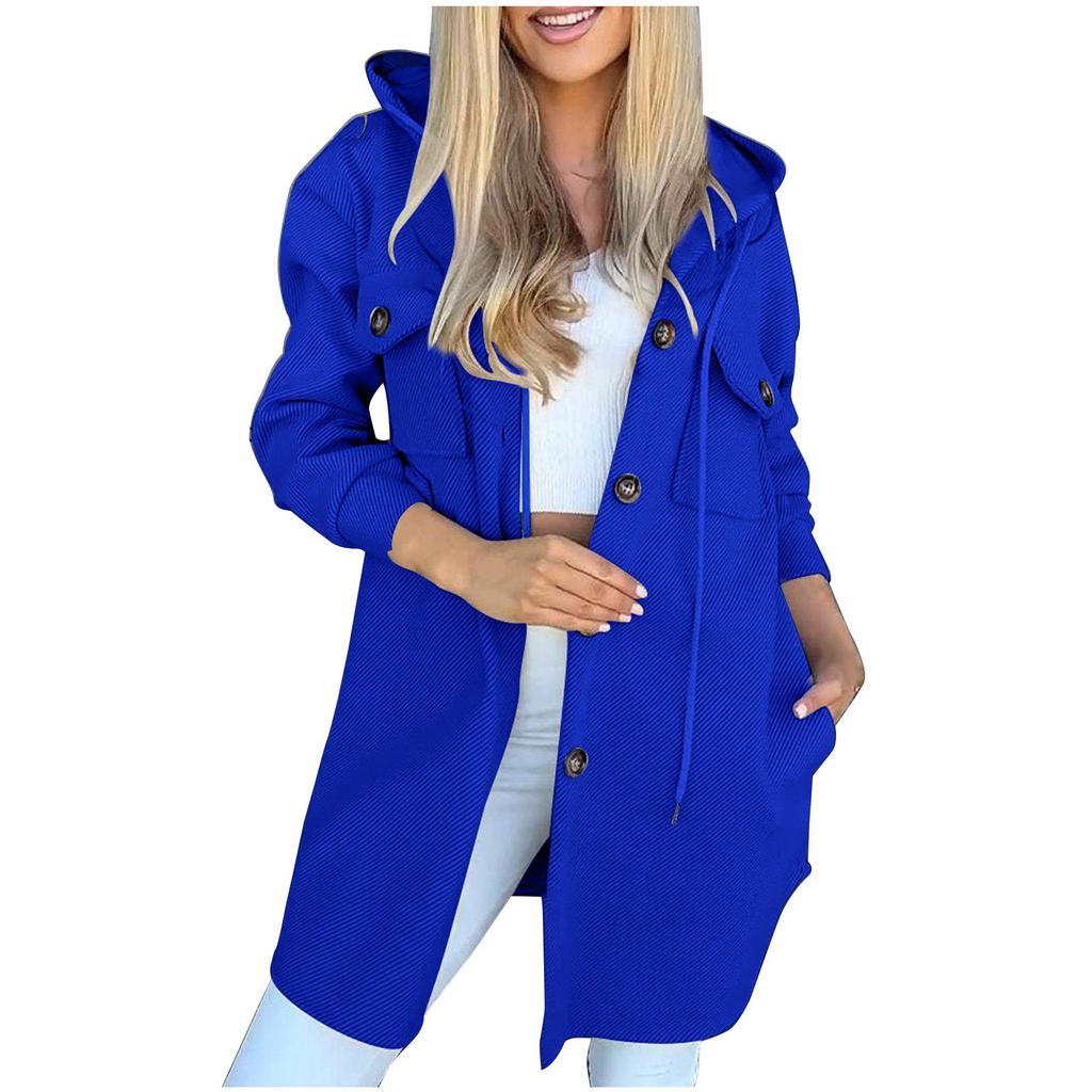 Женская свободная повседневная однотонная куртка с капюшоном, модная куртка на пуговицах