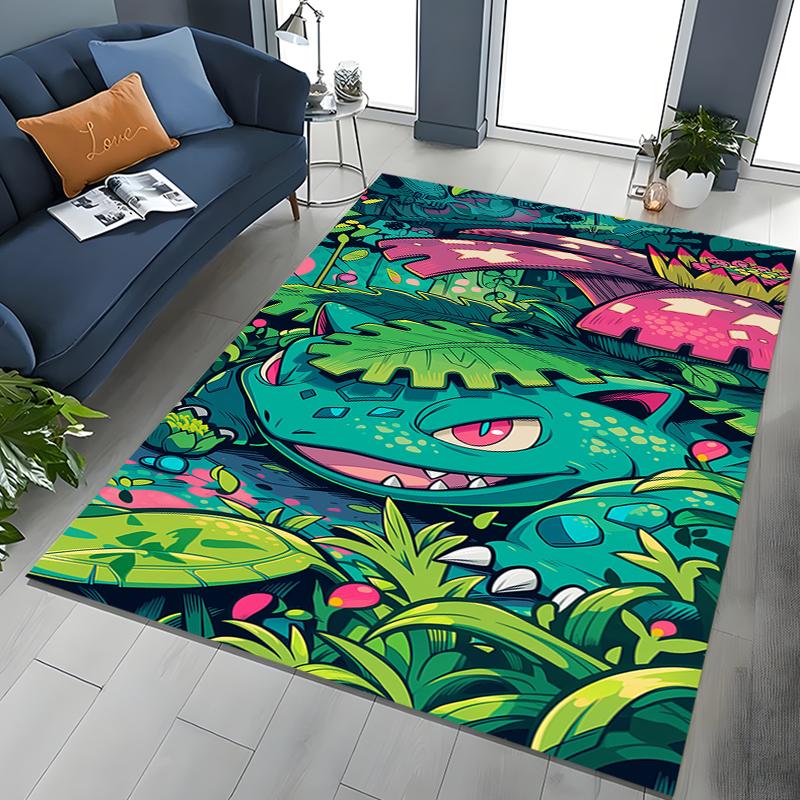 Japanese Anime Pokémon Bulbasaur Carpet for Living Room Bedroom Kid's Room Home Decor Area Rug Non-slip Mat Sofa Cloakroom Mat