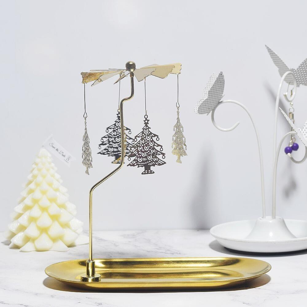 Gold/Silver Christmas Rotating Candle Holder Stainless Steel Rotating Candlesticks  Night