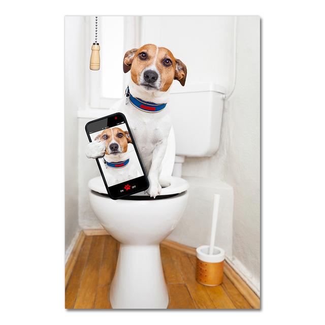 Скандинавский стиль, туалетная собака, газета, постер с животными, забавная мультяшная картина, украшение для детской комнаты, художественный декор, холст, картина без рамки