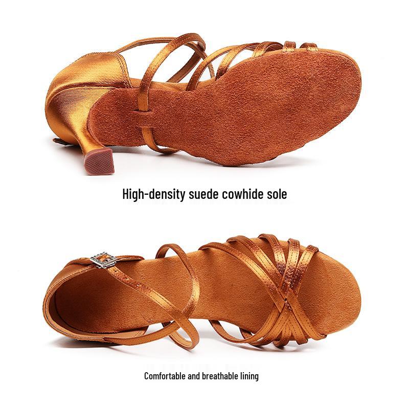 Профессиональные туфли для латиноамериканских танцев из шелка для взрослых - Мягкая подошва, Средний высокий каблук, Идеальны для соревнований и практики