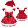 2 шт., детский Рождественский костюм Санта-Клауса с блестками для девочек, детское платье, праздничное танцевальное платье, наряды