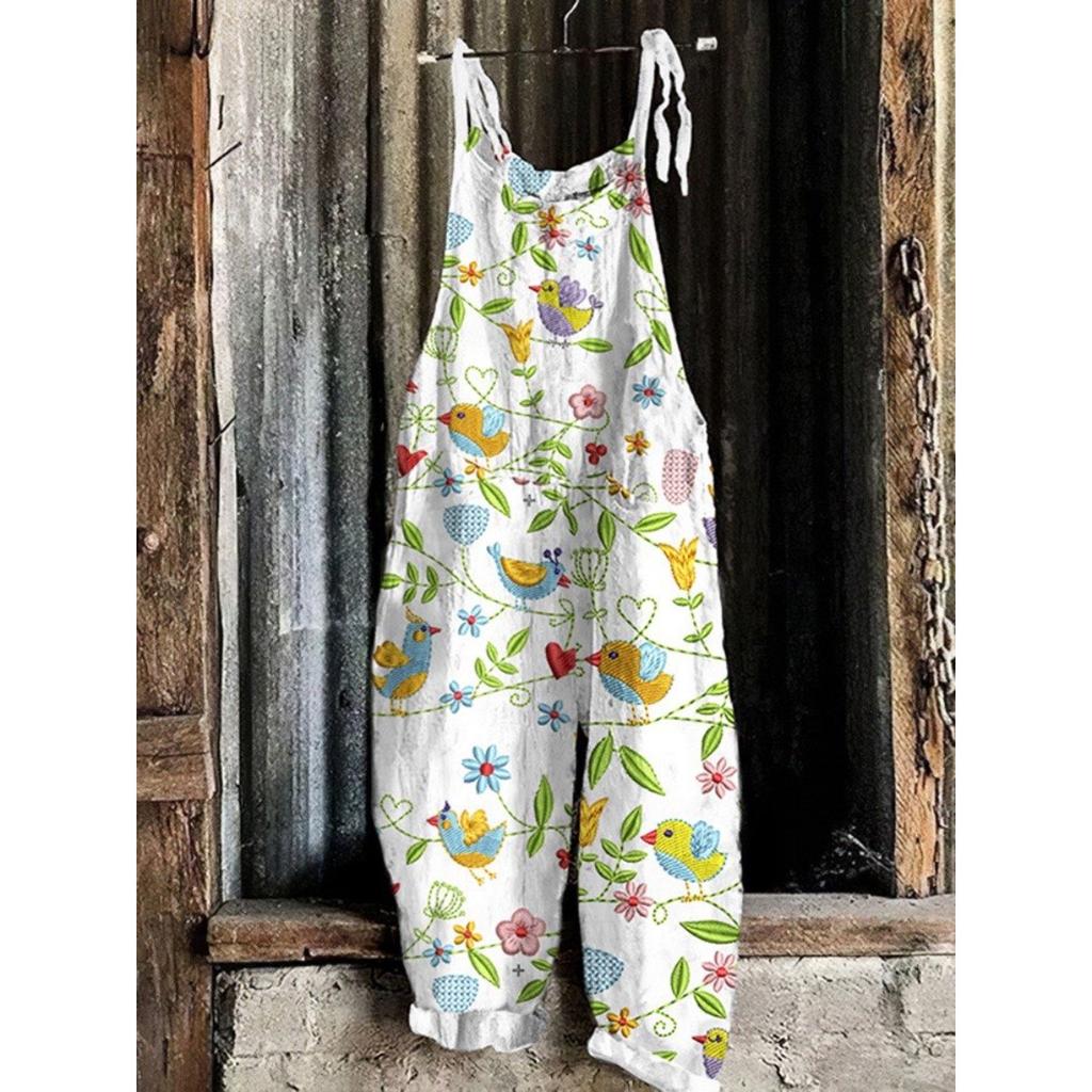 VIONA Suspenders Jumpsuits Women Print One Piece Pocket Overalls Sling Long Pants Casual Loose High Waist Rompers Y2k Streetwear