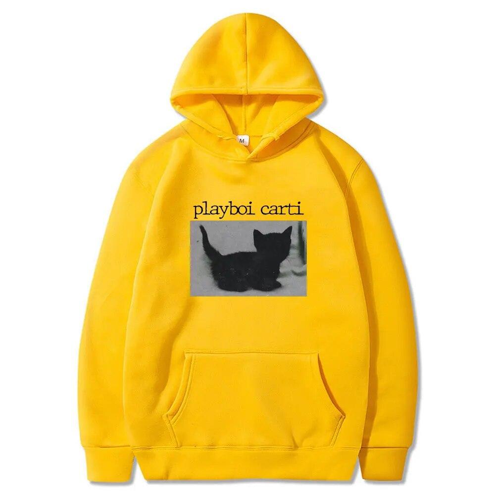2026 Мультяшная Худи Playboi Carti Оверсайз Хип-Хоп Милые Худи с Принтом Кошки Харадзюку Толстовка Обычные Мужские Топы Мужская Уличная Одежда