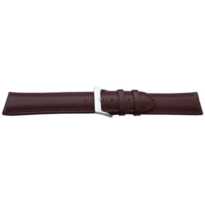 Bracelet de montre bordeaux 20mm (18mm) en cuir de veau lisse double surpiqûre