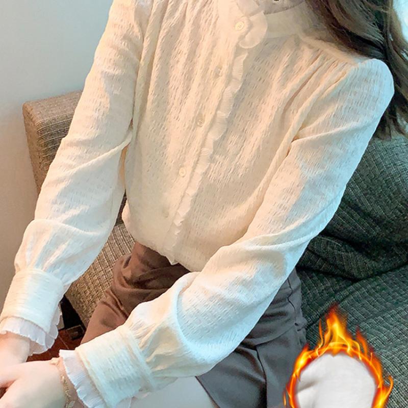 Женская осенне-зимняя рубашка с длинными рукавами и воротником-стойкой, а также бархатная рубашка с темпераментным верхом из шифона Palace