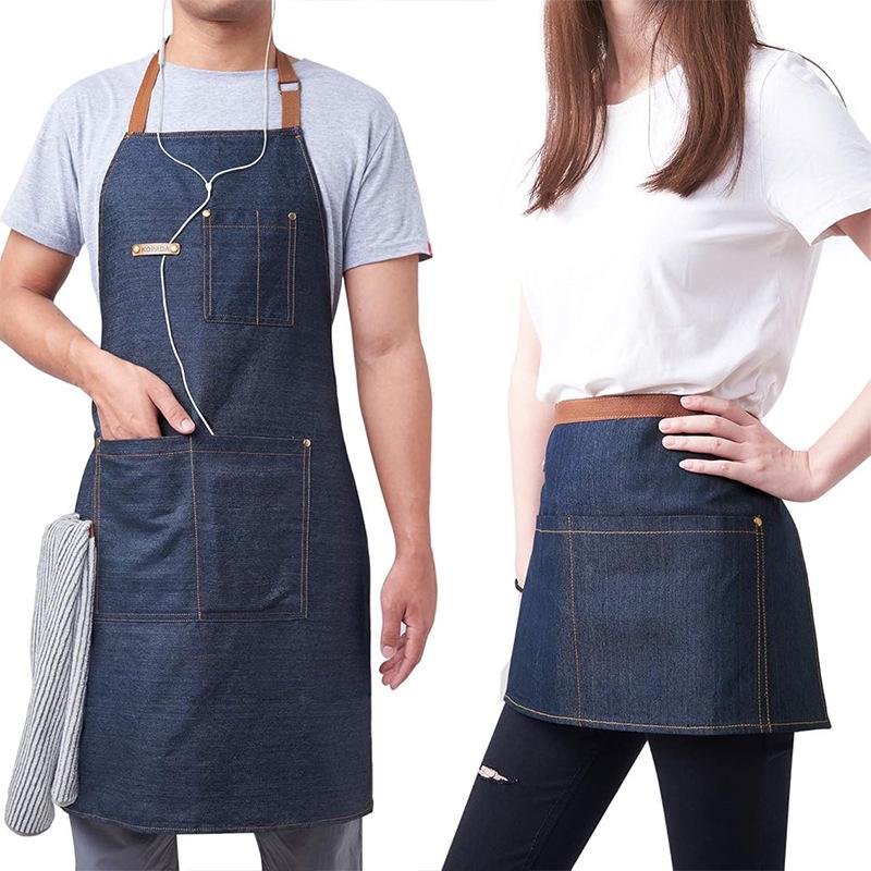 Custom Logo Denim Apron for Restaurants, Cafes, & Milk Tea Shops