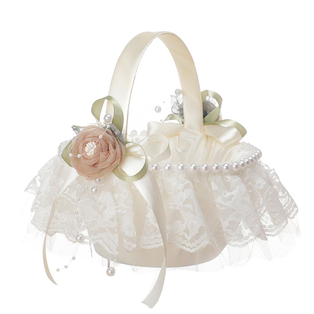 Wedding Basket Lace Simulation Flowers Handheld Flower Basket Decorative Flower Girl Basket for