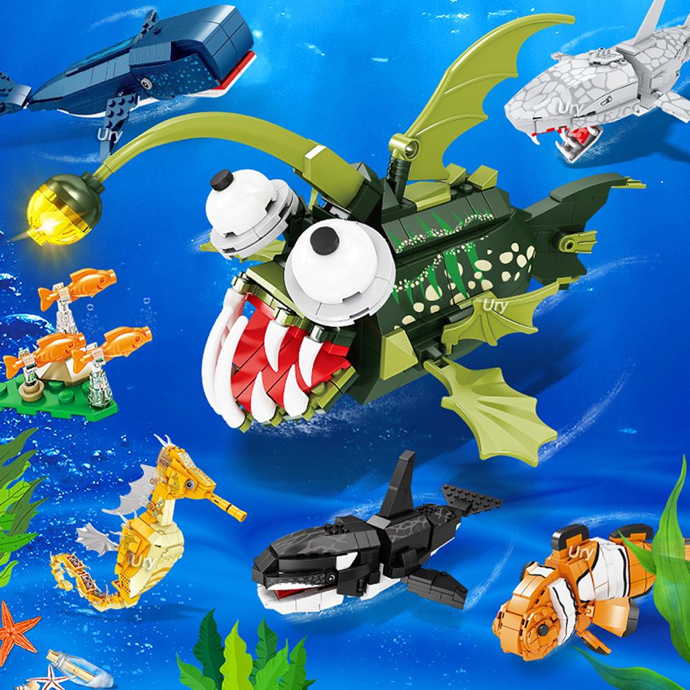 Moc Ocean Marine Animals Гиппокамп Косатка Фонарь Рыба Модель Набор Строительные Блоки Diy Дети Собирают Игрушку Для Детей Подарок