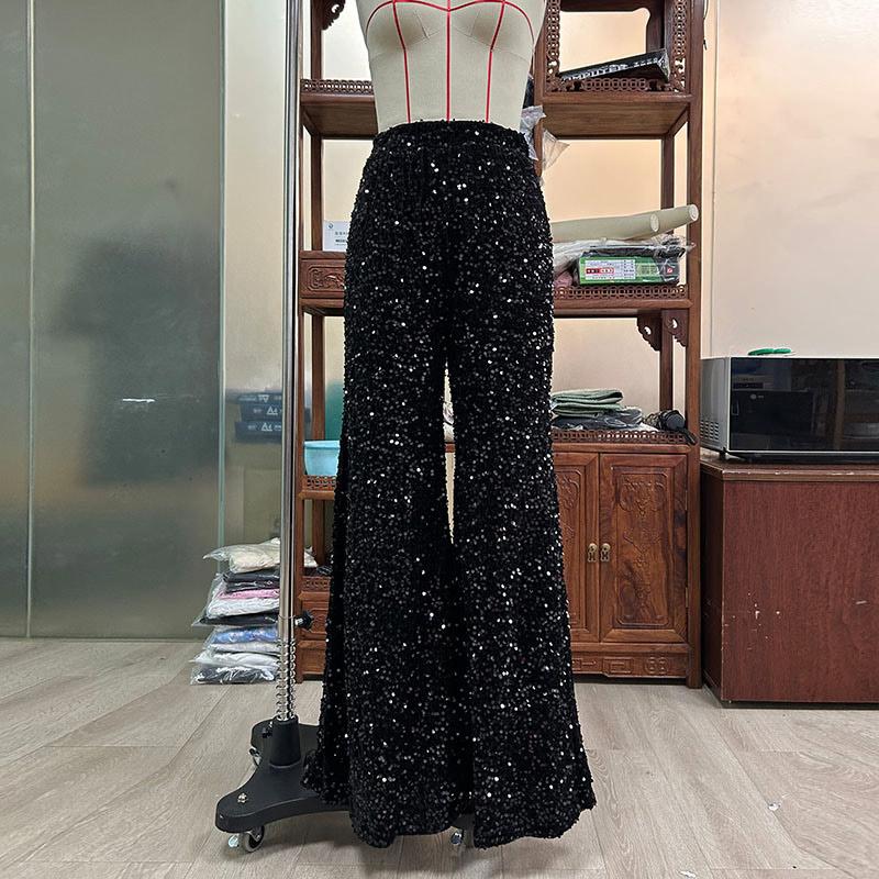 Women Sequin Pants Sparkly Glitter High Waist Shiny Bottoms Casual Fashion Club Party Trousers Holiday Outfits