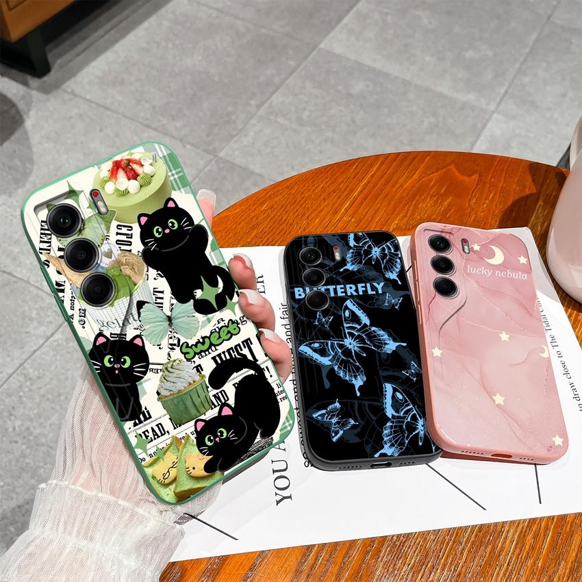 For Tecno Camon 40 Pro Spack 30 Pova 6 Neo Phone Case Pretty Starry Sky Cat Pattern Liquid Silicone Advanced Dustproof Protective Shell For Tecno Capa