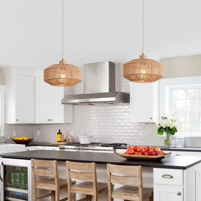 Популярный плетеный подвесной светильник с абажуром из плетеной вручную пеньковой веревки, диммируемый выключатель, натуральная плетеная подвесная лампа-корзина, экологичная лампа