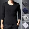 Men Thermal Shirt Fall Winter Base Layer Shirt Fleece Lined V-Neck Pullover Solid Color
