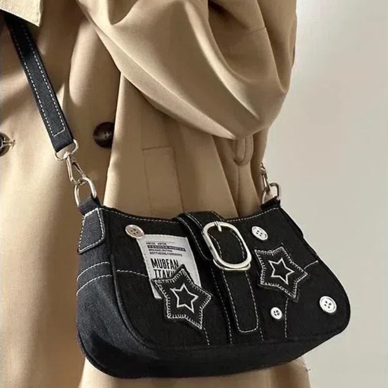 Women Crossbody Bags Korean Harajuku Goth Star Girl Black Hand Bag Fairy Grunge Aesthetic Wallet Shoulder Handbag Purses Baguette Tote Bags